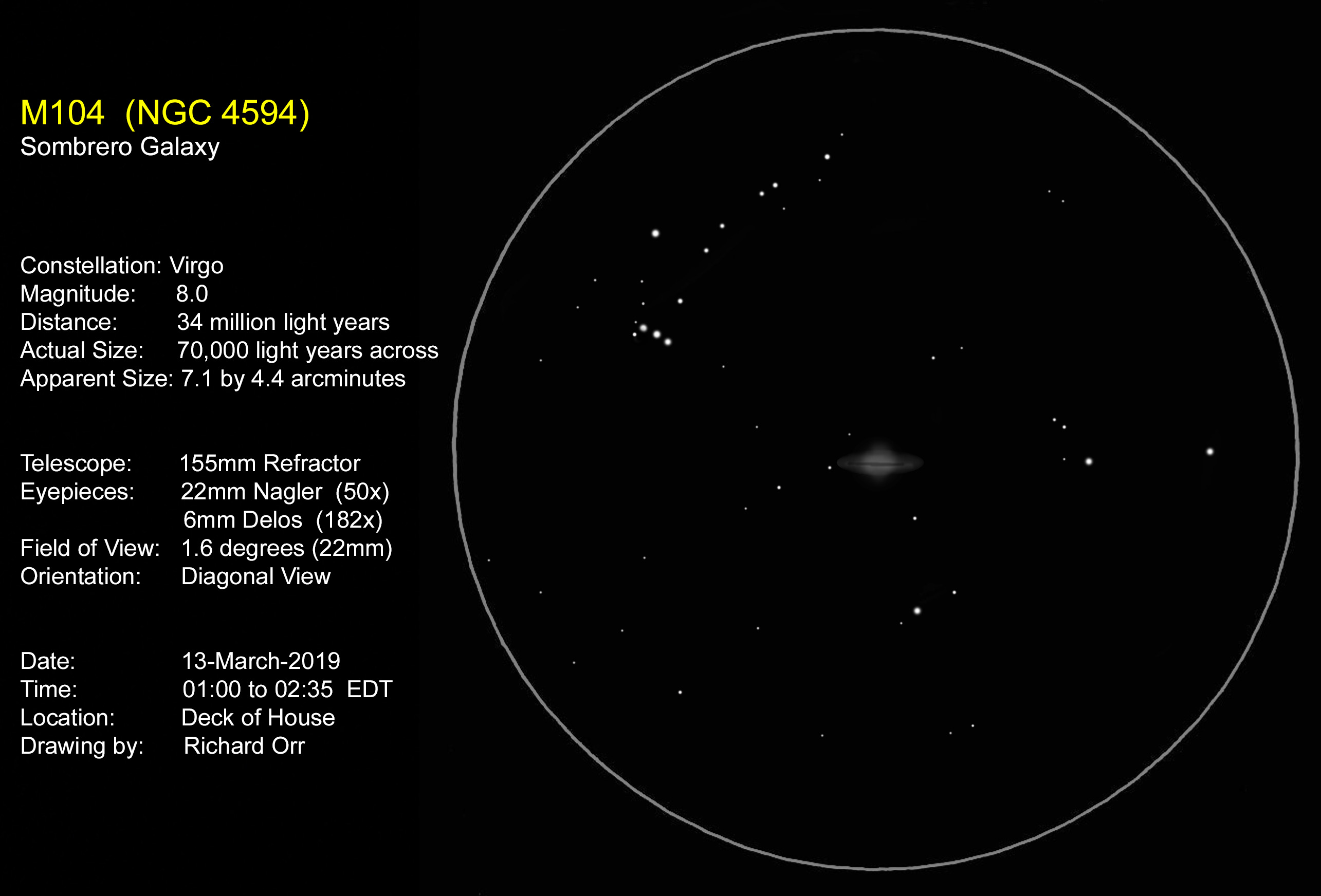 Sombrero Galaxy M104 From A 8 Telescope